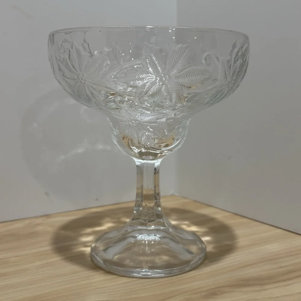Set Of 3 Princess House Fantasia Poinsettia Margarita Glasses Embossed Floral Lg